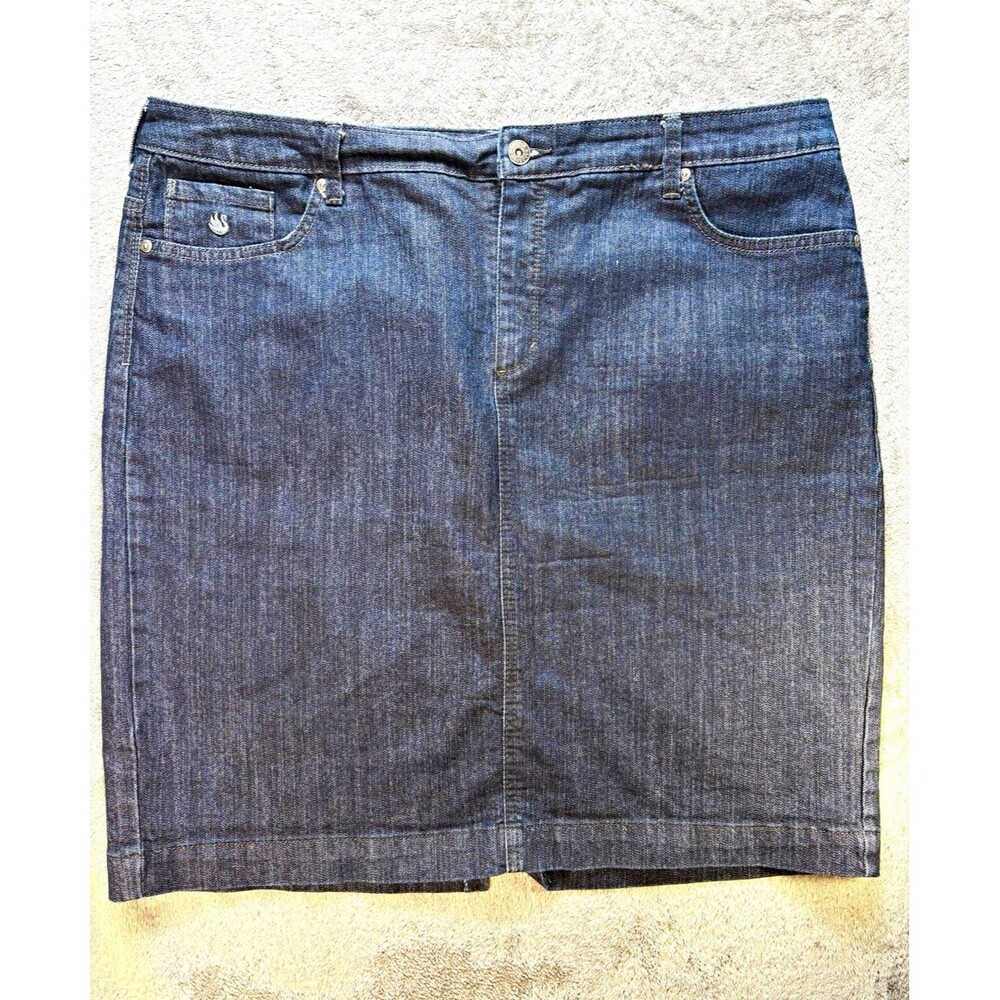 Gloria Vanderbilt Amanda Dark Wash Denim Jean Skirt Embroidered Size 18 Plus